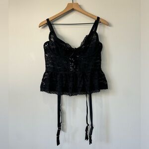 Adore Me NWT Black Lace Corset Bustier with garters lace detail lingerie 38DD